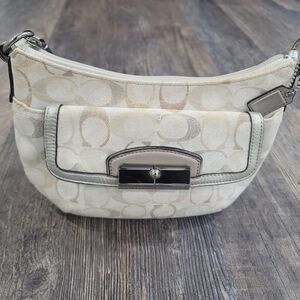 Elegant Cream and Silver Women's Coach Bag
